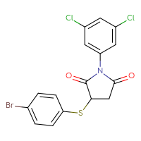 Chemical structure of 3-[(4-bromophenyl)sulfanyl]-1-(3,5-dichlorophenyl)pyrrolidine-2,5-dione - CSSB00138434187
