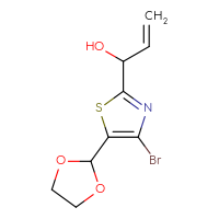 Chemical structure of 1-[4-bromo-5-(1,3-dioxolan-2-yl)-1,3-thiazol-2-yl]prop-2-en-1-ol - CSSB21246429552