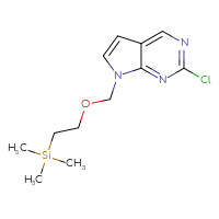 Chemical structure of 2-chloro-7-{[2-(trimethylsilyl)ethoxy]methyl}-7H-pyrrolo[2,3-d]pyrimidine - CSSB06256039565