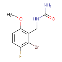 Chemical structure of [(2-bromo-3-fluoro-6-methoxyphenyl)methyl]urea - CSSB21432559609