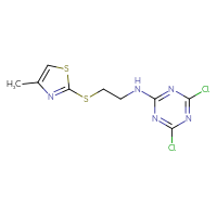 Chemical structure of 4,6-dichloro-N-{2-[(4-methyl-1,3-thiazol-2-yl)sulfanyl]ethyl}-1,3,5-triazin-2-amine - CSSB21332127011