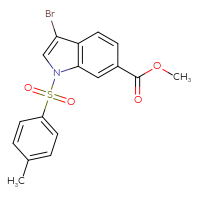Chemical structure of methyl 3-bromo-1-(4-methylbenzenesulfonyl)-1H-indole-6-carboxylate - CSSB21332128831