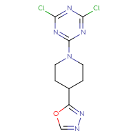 Chemical structure of 2,4-dichloro-6-[4-(1,3,4-oxadiazol-2-yl)piperidin-1-yl]-1,3,5-triazine - CSSB21332136723
