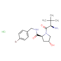 Chemical structure of (2S,4R)-1-[(2R)-2-amino-3,3-dimethylbutanoyl]-N-[(4-bromophenyl)methyl]-4-hydroxypyrrolidine-2-carboxamide hydrochloride - CSSB21103096484