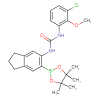 Chemical structure of 1-(3-chloro-2-methoxyphenyl)-3-[6-(4,4,5,5-tetramethyl-1,3,2-dioxaborolan-2-yl)-2,3-dihydro-1H-inden-5-yl]urea - CSSB21332133682