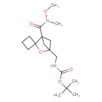 Chemical structure of tert-butyl N-({1-[methoxy(methyl)carbamoyl]-3-oxaspiro[bicyclo[2.1.1]hexane-2,1'-cyclobutan]-4-yl}methyl)carbamate - CSSB01148881195
