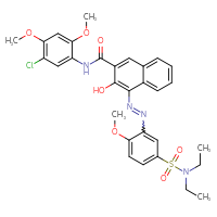 Chemical structure of N-(5-chloro-2,4-dimethoxyphenyl)-4-{2-[5-(diethylsulfamoyl)-2-methoxyphenyl]diazen-1-yl}-3-hydroxynaphthalene-2-carboxamide - CSSB02515451955