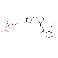 Chemical structure of 2-hydroxypropane-1,2,3-tricarboxylic acid; 4-amino-5-chloro-2-ethoxy-N-{[(2S)-4-[(4-fluorophenyl)methyl]morpholin-2-yl]methyl}benzamide - CSSB02125555743