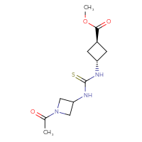 Chemical structure of methyl (1r,3r)-3-{[(1-acetylazetidin-3-yl)carbamothioyl]amino}cyclobutane-1-carboxylate - CSSB21432511896