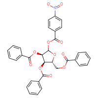 Chemical structure of (3R,4R,5R)-3,4-bis(benzoyloxy)-5-[(benzoyloxy)methyl]oxolan-2-yl 4-nitrobenzoate - CSSB00000098955