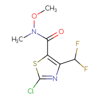 Chemical structure of 2-chloro-4-(difluoromethyl)-N-methoxy-N-methyl-1,3-thiazole-5-carboxamide - CSSB21151594190
