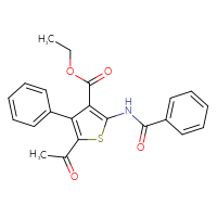 Chemical structure of ethyl 5-acetyl-2-benzamido-4-phenylthiophene-3-carboxylate - CSSB00121697637