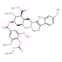Chemical structure of methyl (1R,15S,17R,18R,19S,20S)-17-{4-[(ethoxycarbonyl)oxy]-3,5-dimethoxybenzoyloxy}-6,18-dimethoxy-3,13-diazapentacyclo[11.8.0.0²,¹⁰.0⁴,⁹.0¹⁵,²⁰]henicosa-2(10),4,6,8-tetraene-19-carboxylate - CSSB00000053713