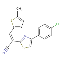 Chemical structure of (2Z)-2-[4-(4-chlorophenyl)-1,3-thiazol-2-yl]-3-(5-methylthiophen-2-yl)prop-2-enenitrile - CSSB00160251909
