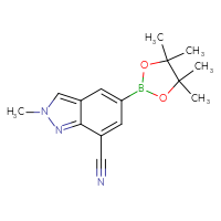 Chemical structure of 2-methyl-5-(4,4,5,5-tetramethyl-1,3,2-dioxaborolan-2-yl)-2H-indazole-7-carbonitrile - CSSB03555144495