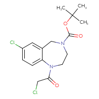 Chemical structure of tert-butyl 7-chloro-1-(2-chloroacetyl)-2,3,4,5-tetrahydro-1H-1,4-benzodiazepine-4-carboxylate - CSSB21531598460