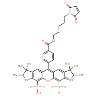 Chemical structure of 12-(4-{[5-(2,5-dioxo-2,5-dihydro-1H-pyrrol-1-yl)pentyl]carbamoyl}phenyl)-7,8,8,16,16,17-hexamethyl-20-sulfo-2-oxa-6,18-diazapentacyclo[11.7.0.0³,¹¹.0⁵,⁹.0¹⁵,¹⁹]icosa-1(20),3,5,9,11,13,15(19)-heptaen-6-ium-4-sulfonate - CSSB06645150676
