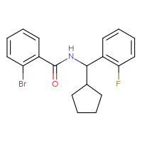 Chemical structure of 2-bromo-N-[cyclopentyl(2-fluorophenyl)methyl]benzamide - CSSB21432469483