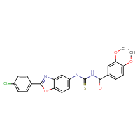 Chemical structure of 3-[2-(4-chlorophenyl)-1,3-benzoxazol-5-yl]-1-(3,4-dimethoxybenzoyl)thiourea - CSSB00121706523
