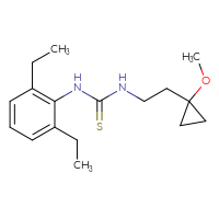 Chemical structure of 1-(2,6-diethylphenyl)-3-[2-(1-methoxycyclopropyl)ethyl]thiourea - CSSB21432516768