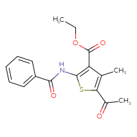 Chemical structure of ethyl 5-acetyl-2-benzamido-4-methylthiophene-3-carboxylate - CSSB00026896614