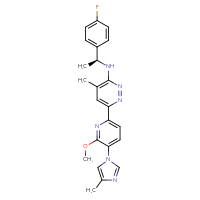 Chemical structure of N-[(1S)-1-(4-fluorophenyl)ethyl]-6-[6-methoxy-5-(4-methyl-1H-imidazol-1-yl)pyridin-2-yl]-4-methylpyridazin-3-amine - CSSB02495325014