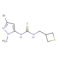 Chemical structure of 1-(3-bromo-1-methyl-1H-pyrazol-5-yl)-3-[(thietan-3-yl)methyl]thiourea - CSSB21432449794