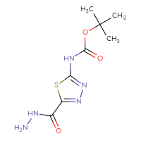 Chemical structure of tert-butyl N-[5-(hydrazinecarbonyl)-1,3,4-thiadiazol-2-yl]carbamate - CSSB21151597280