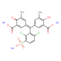 Chemical structure of trisodium 5-{[(1Z)-3-carboxylato-5-methyl-4-oxocyclohexa-2,5-dien-1-ylidene](2,6-dichloro-3-sulfonatophenyl)methyl}-2-hydroxy-3-methylbenzoate - CSSB00020677578