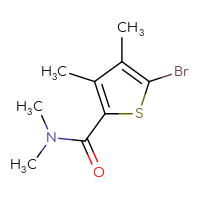 Chemical structure of 5-bromo-N,N,3,4-tetramethylthiophene-2-carboxamide - CSSB06984199605