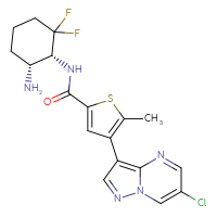 Chemical structure of N-[(1R,6R)-6-amino-2,2-difluorocyclohexyl]-4-{6-chloropyrazolo[1,5-a]pyrimidin-3-yl}-5-methylthiophene-2-carboxamide - CSSB02495325475