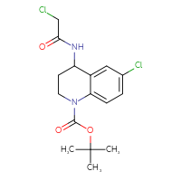 Chemical structure of tert-butyl 6-chloro-4-(2-chloroacetamido)-1,2,3,4-tetrahydroquinoline-1-carboxylate - CSSB02417284606