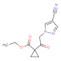 Chemical structure of ethyl 1-[2-(4-cyano-1H-pyrazol-1-yl)acetyl]cyclopropane-1-carboxylate - CSSB00051498026
