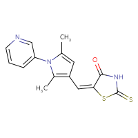Chemical structure of (5E)-5-{[2,5-dimethyl-1-(pyridin-3-yl)-1H-pyrrol-3-yl]methylidene}-2-sulfanylidene-1,3-thiazolidin-4-one - CSSB00102419657
