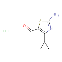 Chemical structure of 2-amino-4-cyclopropyl-1,3-thiazole-5-carbaldehyde hydrochloride - CSSB21224752754
