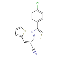 Chemical structure of 2-[4-(4-chlorophenyl)-1,3-thiazol-2-yl]-3-(thiophen-2-yl)prop-2-enenitrile - CSSB00046199655