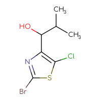 Chemical structure of 1-(2-bromo-5-chloro-1,3-thiazol-4-yl)-2-methylpropan-1-ol - CSSB21246422254