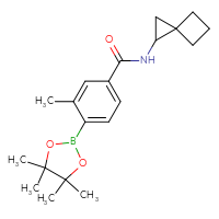 Chemical structure of 3-methyl-N-{spiro[2.3]hexan-1-yl}-4-(4,4,5,5-tetramethyl-1,3,2-dioxaborolan-2-yl)benzamide - CSSB02533259956