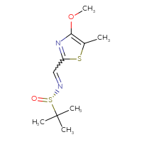 Chemical structure of (S)-N-[(4-methoxy-5-methyl-1,3-thiazol-2-yl)methylidene]-2-methylpropane-2-sulfinamide - CSSB20686268446