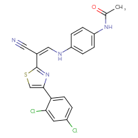 Chemical structure of N-(4-{[(1Z)-2-cyano-2-[4-(2,4-dichlorophenyl)-1,3-thiazol-2-yl]eth-1-en-1-yl]amino}phenyl)acetamide - CSSB02267474264