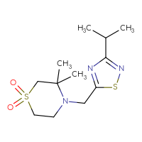Chemical structure of 3,3-dimethyl-4-{[3-(propan-2-yl)-1,2,4-thiadiazol-5-yl]methyl}-1λ⁶-thiomorpholine-1,1-dione - CSSS00161127169