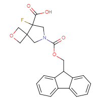 Chemical structure of 6-{[(9H-fluoren-9-yl)methoxy]carbonyl}-8-fluoro-2-oxa-6-azaspiro[3.4]octane-8-carboxylic acid - CSSB00042565541