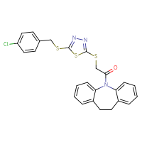 Chemical structure of 1-{2-azatricyclo[9.4.0.0³,⁸]pentadeca-1(15),3,5,7,11,13-hexaen-2-yl}-2-[(5-{[(4-chlorophenyl)methyl]sulfanyl}-1,3,4-thiadiazol-2-yl)sulfanyl]ethan-1-one - CSSB00121689152
