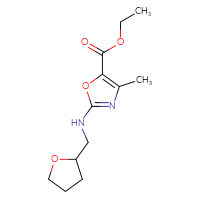 Chemical structure of ethyl 4-methyl-2-{[(oxolan-2-yl)methyl]amino}-1,3-oxazole-5-carboxylate - CSSB01064198878