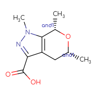 Chemical structure of rac-(5R,7S)-1,5,7-trimethyl-1H,4H,5H,7H-pyrano[3,4-c]pyrazole-3-carboxylic acid - CSSB02125424192