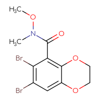 Chemical structure of 6,7-dibromo-N-methoxy-N-methyl-2,3-dihydro-1,4-benzodioxine-5-carboxamide - CSSB21151590470