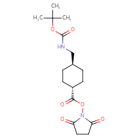 Chemical structure of 2,5-dioxopyrrolidin-1-yl (1r,4r)-4-({[(tert-butoxy)carbonyl]amino}methyl)cyclohexane-1-carboxylate - CSSB02495349948