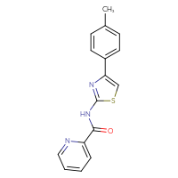 Chemical structure of N-[4-(4-methylphenyl)-1,3-thiazol-2-yl]pyridine-2-carboxamide - CSSB00026308904