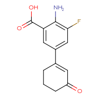 Chemical structure of 2-amino-3-fluoro-5-(3-oxocyclohex-1-en-1-yl)benzoic acid - CSSB21415981395