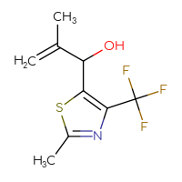 Chemical structure of 2-methyl-1-[2-methyl-4-(trifluoromethyl)-1,3-thiazol-5-yl]prop-2-en-1-ol - CSSB21246434963